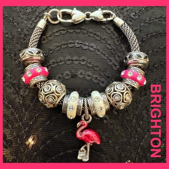 🦩 BRIGHTON CHARM BRACELET PINK/WHITE FLAMINGO CHARM - Picture 3 of 11